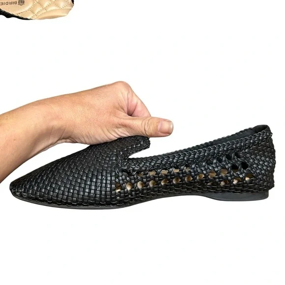 Birdies the Staling black faux leather woven slip on loafers size 8.5 flats - Picture 7 of 9